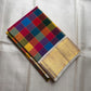 Pure Kanchipuram silk saree folded, featuring a multicolour Paalum Pazhamum checked body with antique gold zari border on an ivory base