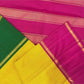 full spread sunflower yellow checked kanchipuram silk saree with magenta pallu available in the USA