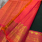 Deep Forest Green Handwoven Pure Silk Kanjeevaram Saree with Gandaberunda Zari Buttas and Rani Pink Border