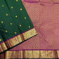 Mayil chakram and kamalam butta in gold zari on forest green Kanchipuram pure silk saree — Idam Living