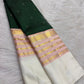 Forest Green Kanchi Pattu saree with Maanga zari medallions, herringbone lines and geometric border bands