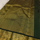 Fine gold Zari Kattam checks woven across the Deep Forest Green Kanchi Pattu silk body.