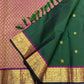 Magenta korvai vanasringaram border on forest green handwoven Kanchipuram pure silk saree — Idam Living