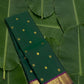 Forest green handwoven Kancheepuram pure silk saree with mayil chakram butta and magenta korvai vanasringaram border — Idam Living