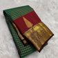 Forest green Kanchipuram silk saree with Zari Kattam weave and arakku red Thazhampoo Reku border — Idam Living