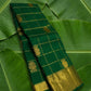 Forest green handwoven Kanchipuram pure silk saree with zari kattam and gandaberunda butta on banana leaf — Idam Living