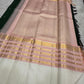 Forest Green Pure Silk Kanchipuram Varisaipet saree with Petal Pink Ivory and classic gold zari border