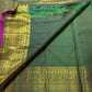 Deep Forest Green Handwoven Pure Silk Kanchipuram Zari Kattam Saree with Raspberry Pink Selvedge