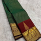 Forest green Kanjeevaram saree with Zari Kattam weave and maroon Thazhampoo Reku border — Idam Living