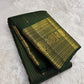 Forest Green Kanjivaram silk saree with fine vertical zari lines and petite gold buttas