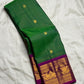 Handwoven forest green pure silk KanchiPattu saree with kamalam butta and magenta vanasringaram pallu — Idam Living