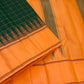 Forest green and orange handwoven pure silk Kanjipuram saree with Kanchi Kattam gold zari checkered grid body overview