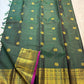 Deep Forest Green Handwoven Pure Silk Kanchipuram Zari Kattam Saree with Raspberry Pink Selvedge