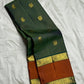 Handwoven bottle green pure silk Kanchipuram saree with vairaoosi weave and cinnamon border — Idam Living