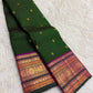 Handwoven deep leaf-and-forest pachai green Varisaipet pure silk Kanchipuram saree with rich zari border