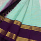 Fresh Aqua Blue pure silk KanchiPattu saree, Rettapet weave with Deep Aubergine border — pallu detail