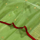 Full view of fresh leaf green Chanderi Katan Silk saree with gold buttas and fine zari pallu