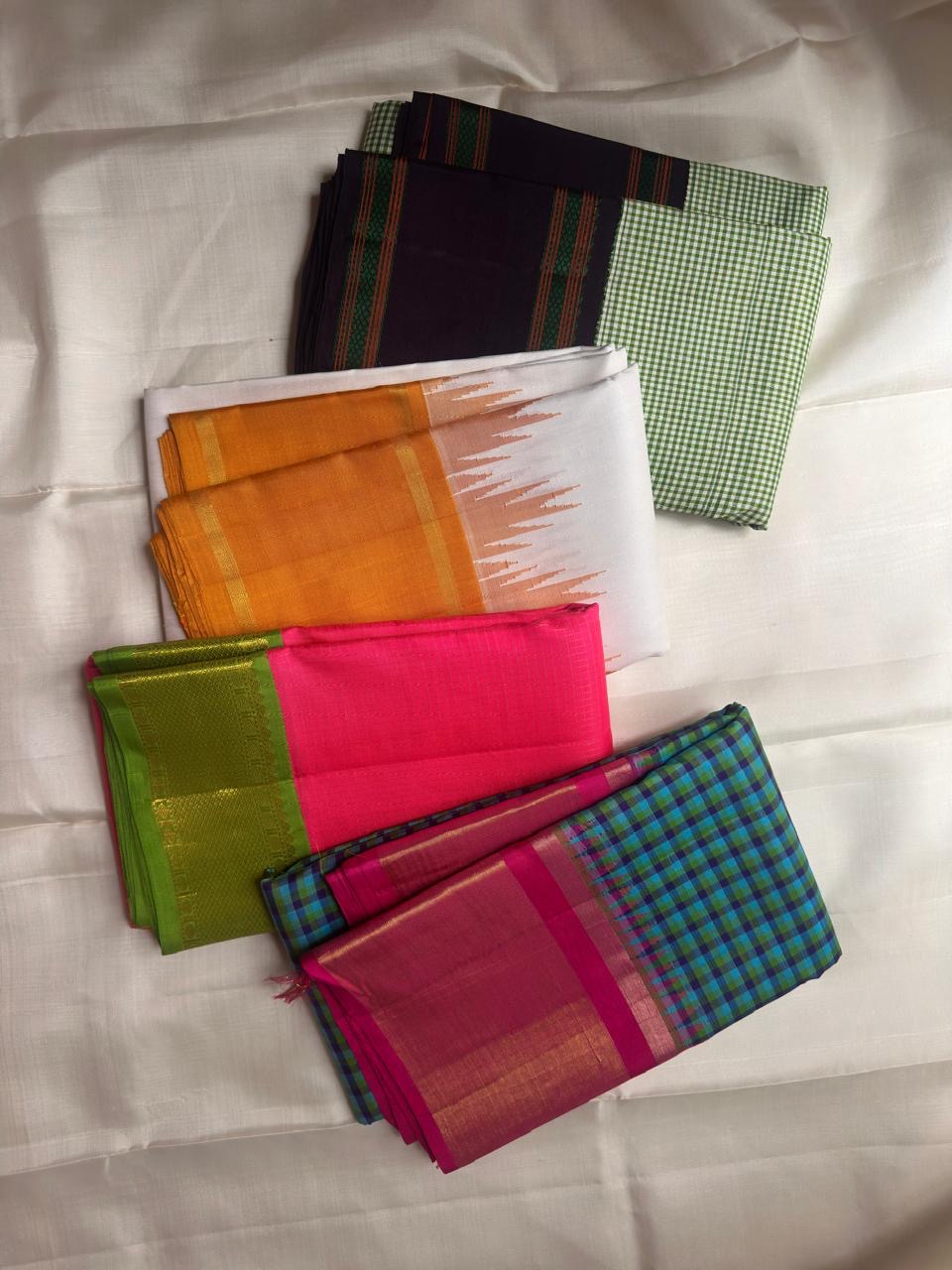 Handwoven Thulir Pachai Kanchipuram saree with understated border