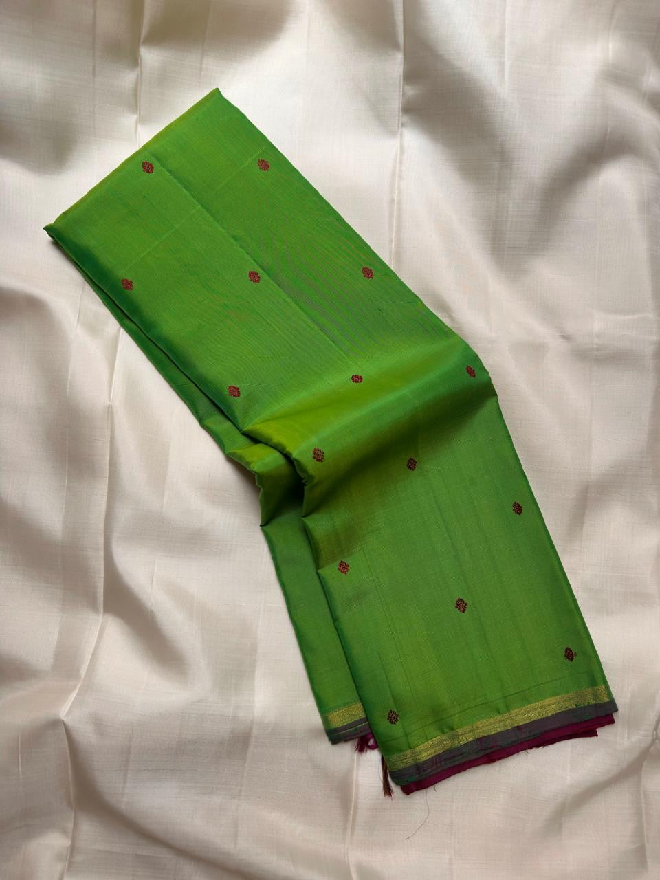 Fresh Green Kancheepuram Saree — refined petite zari border detail