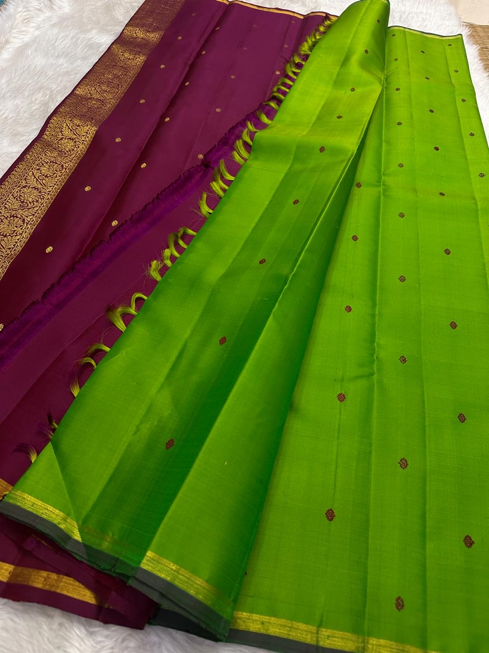 Fresh Green Kancheepuram Saree — folded full saree view