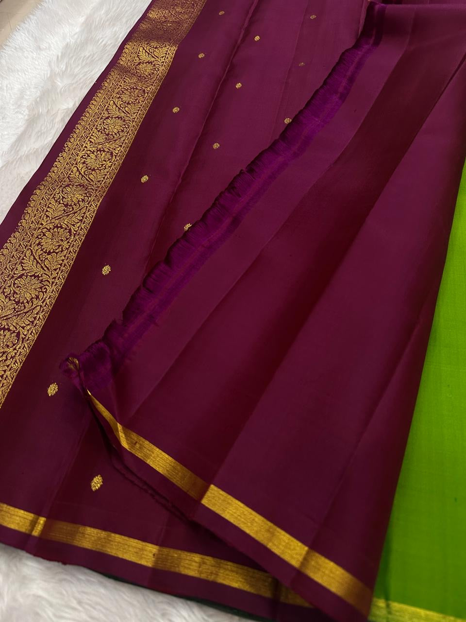 Fresh Green Kancheepuram Saree — full drape, pure silk Kanchipuram handwoven — Idam Living