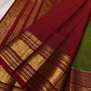 Fresh Green Handwoven Pure Silk Kanchipuram Zari Kattam Saree with Ruby Red Border – front full drape view