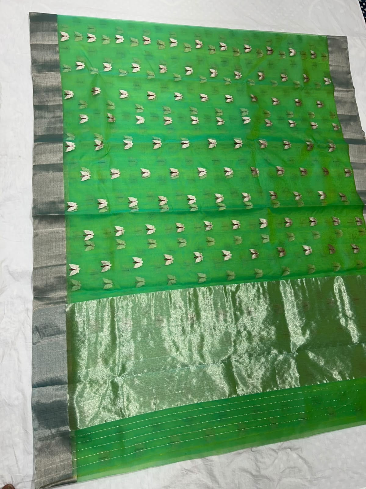 Fresh green Katan Silk Chanderi saree
