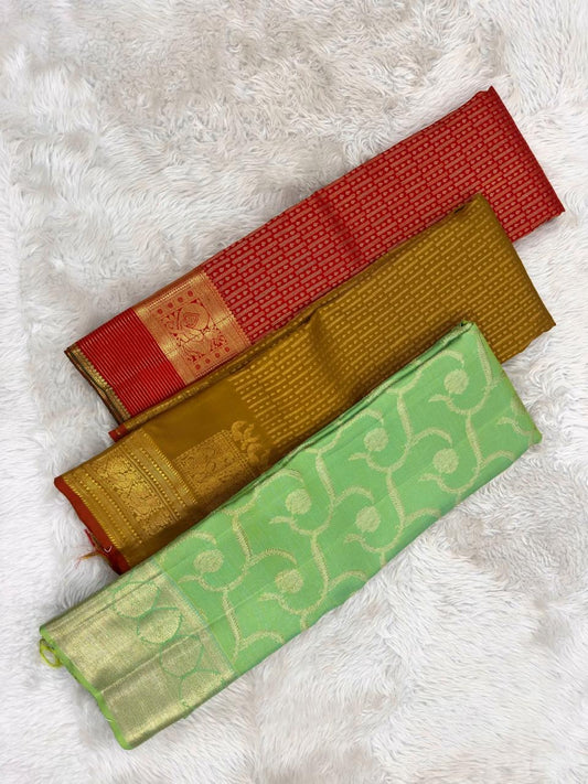 Fresh Green Handwoven Pure Silk Kanchipuram Saree with Floral Jaal Weave