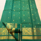 Fine gold Zari Kattam grid on fresh green silk