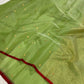 Fresh leaf green handloom Chanderi Katan Silk saree with gold woven buttas, red border and fine zari pallu