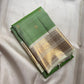 Fresh Leaf Green Pure Silk Kanchi Pattu Saree — full saree overview, Korvai weave with silver-grey border — Idam Living