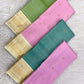 Handwoven green Kanchipuram Korvai silk saree with ivory contrast gold zari border