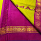 Fresh Parrot Green Pure Silk Kanjivaram Korvai Saree - front view