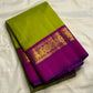 Fresh Parrot Green Pure Silk Kanjivaram Korvai Saree - full saree view