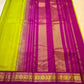 Fresh Parrot Green Pure Silk Kanjivaram Korvai Saree - Korvai weave close-up