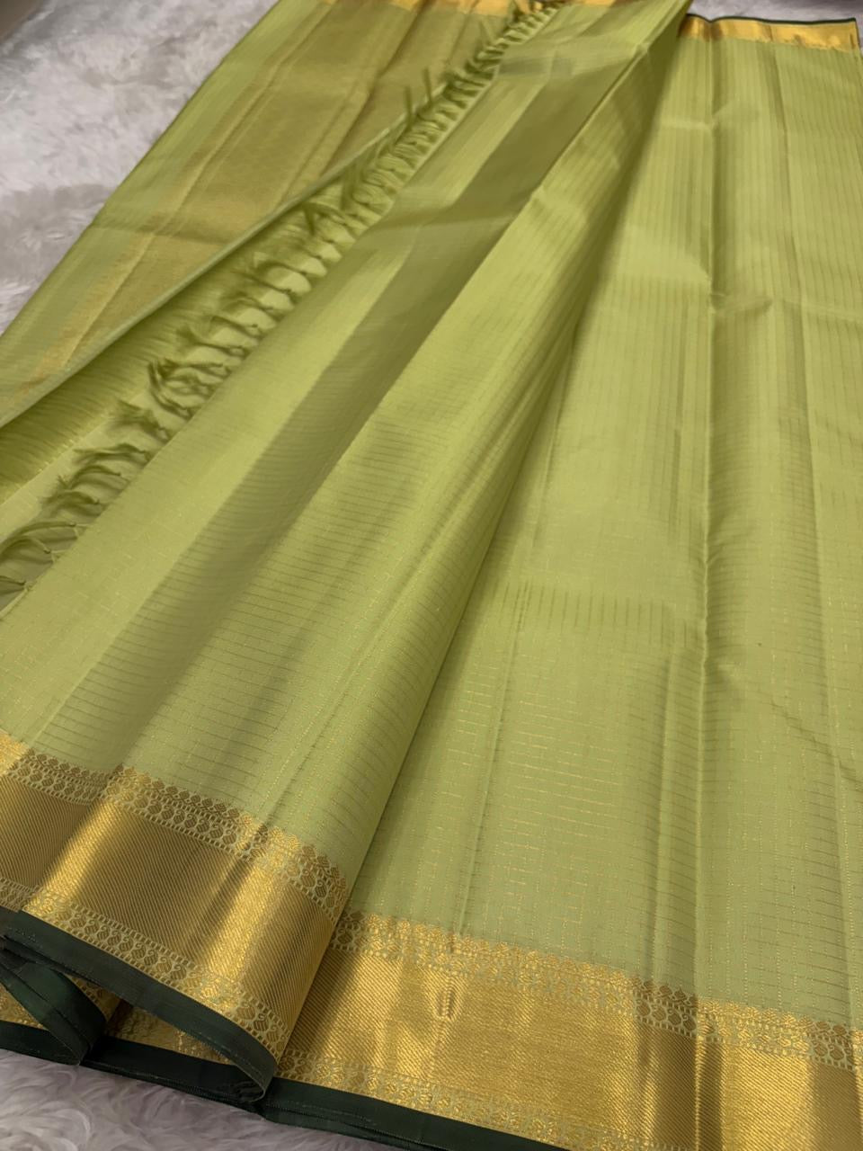 Fresh Pistachio Green Kanjivaram silk saree, included blouse piece — Idam Living