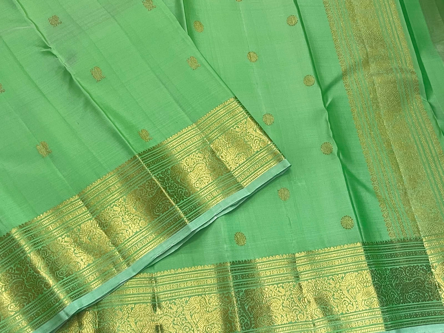 Fresh Pistachio Green Kancheepuram silk saree, included blouse piece — Idam Living