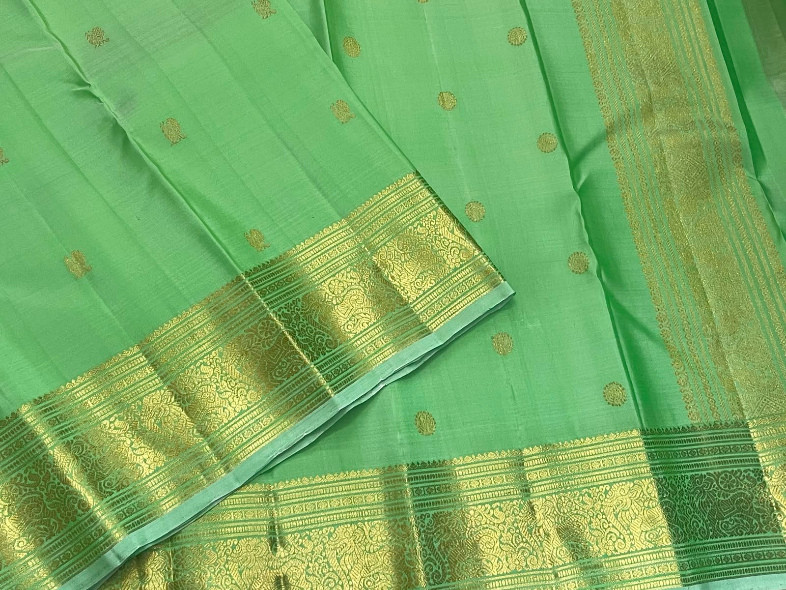 Fresh Pistachio Green Kancheepuram silk saree, included blouse piece — Idam Living