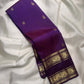 Royal Purple Handwoven Pure Silk Kancheepuram Rettapet Saree with Zari Floral Border – border detail view