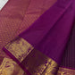 Plum Purple Handwoven Pure Silk Kancheepuram Zari Kattam Saree with Fuchsia Peacock Border – border detail view