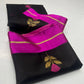 Fuchsia pink floral buttas with gold leaves woven on black Chanderi silk