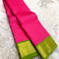 Fuchsia pink Zari Kattam Kancheepuram saree with green border