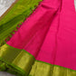Fuchsia pink Kanchipuram saree with Arai Maadam Mayil Kann border