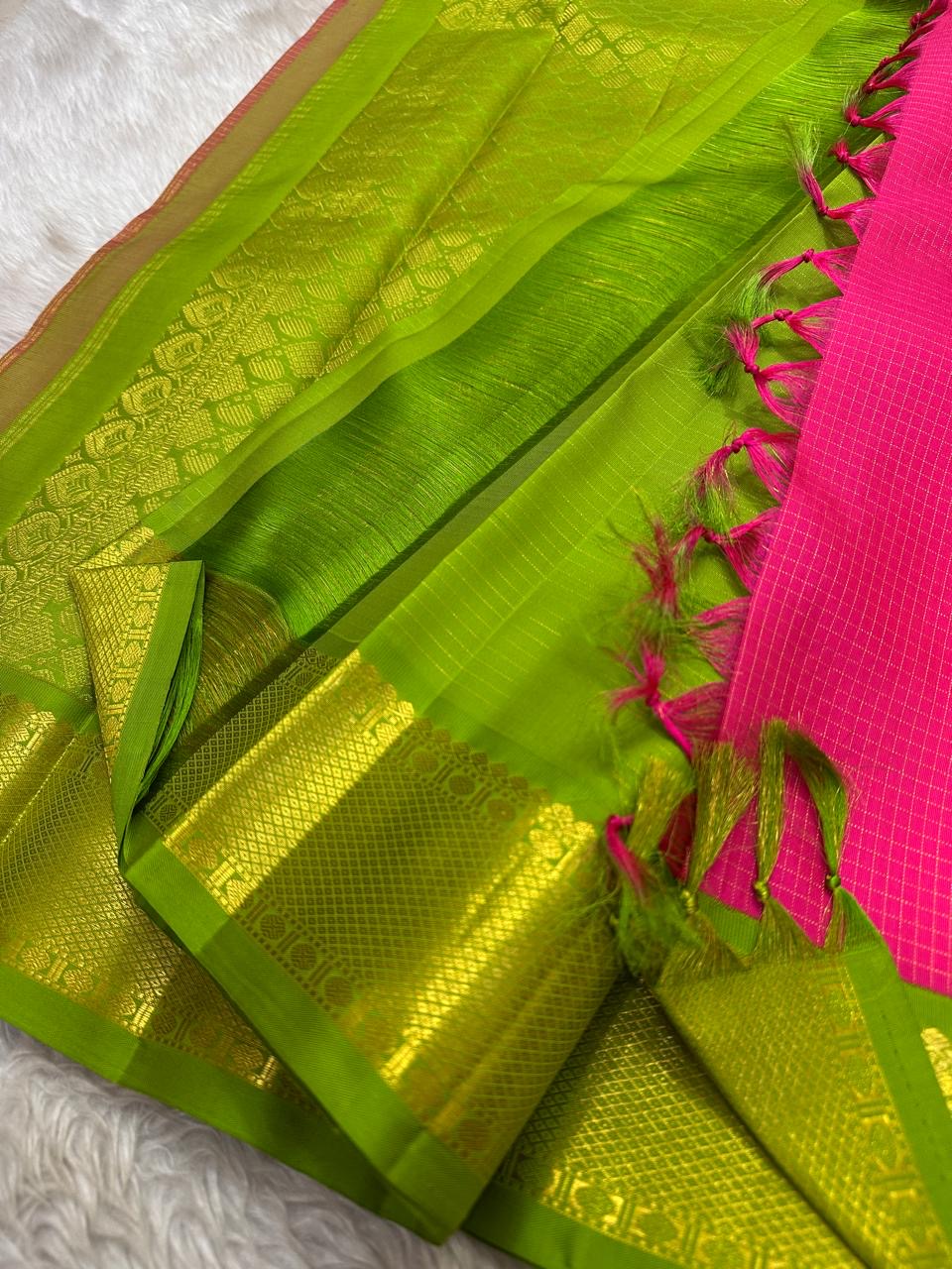 Pink and green Kanjivaram vintage colour combination