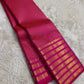 Full view of fuchsia pink Kanchipuram pure silk saree with vairaoosi weave and gold zari border — Idam Living