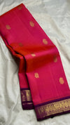 Fuchsia pink Korvai Kanchipuram silk saree, full front view