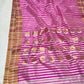 Fuchsia pink Pattu Silk Chanderi saree with fine ivory-toned stripes