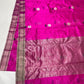 Fuchsia pink Pattu Silk Chanderi saree with small pale flowers and a broad metallic pallu.