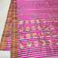 Fuchsia pink striped Chanderi saree with golden floral motifs from Idam Living