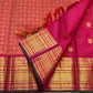 Fuchsia pink Zari Kattam Kanchipuram saree with Mayil Chakram, close-up